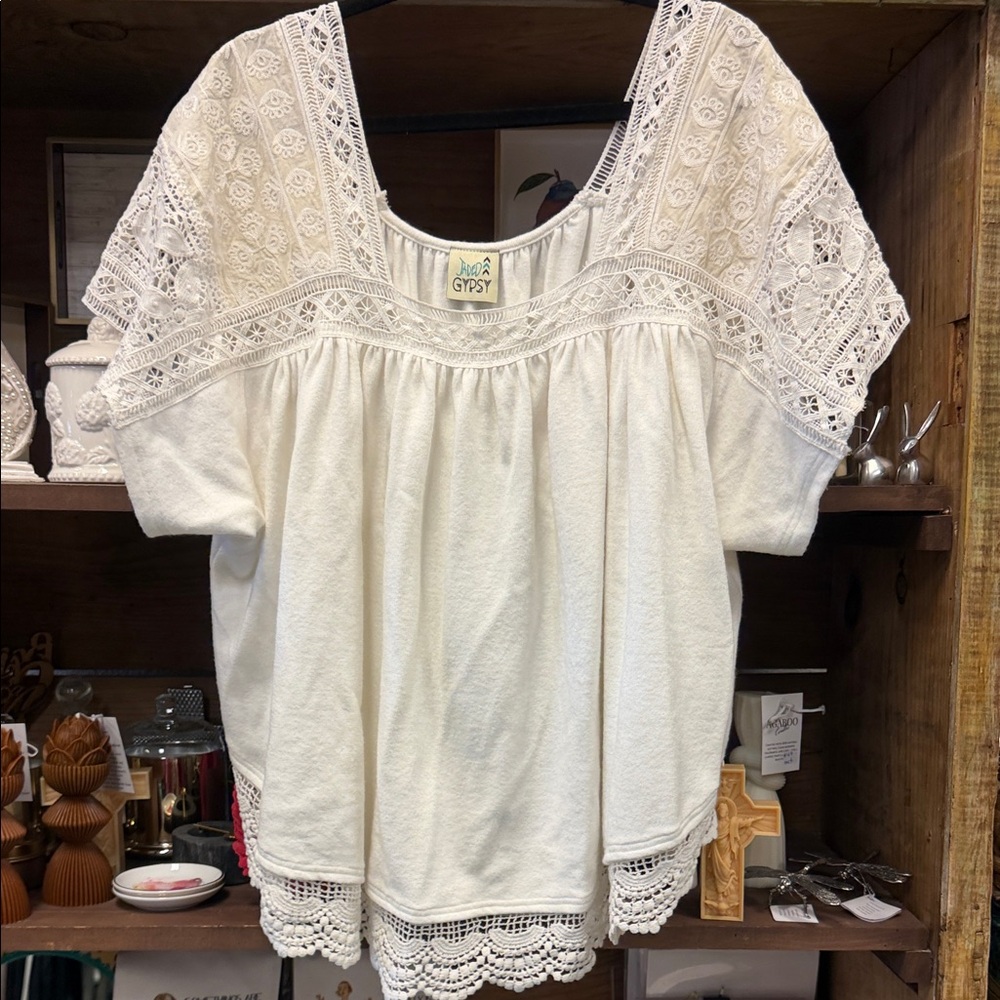 Jaded gypsy cotton and lace top